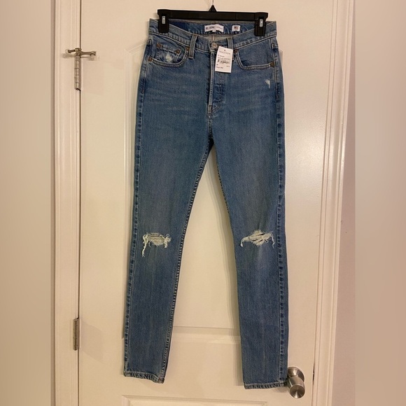 Re/done originals High Rise ankle crop Distressed Skinny Jeans size 26 NWT - Picture 5 of 9